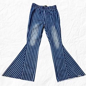 Lucky & Blessed Striped Flare Denim Pants